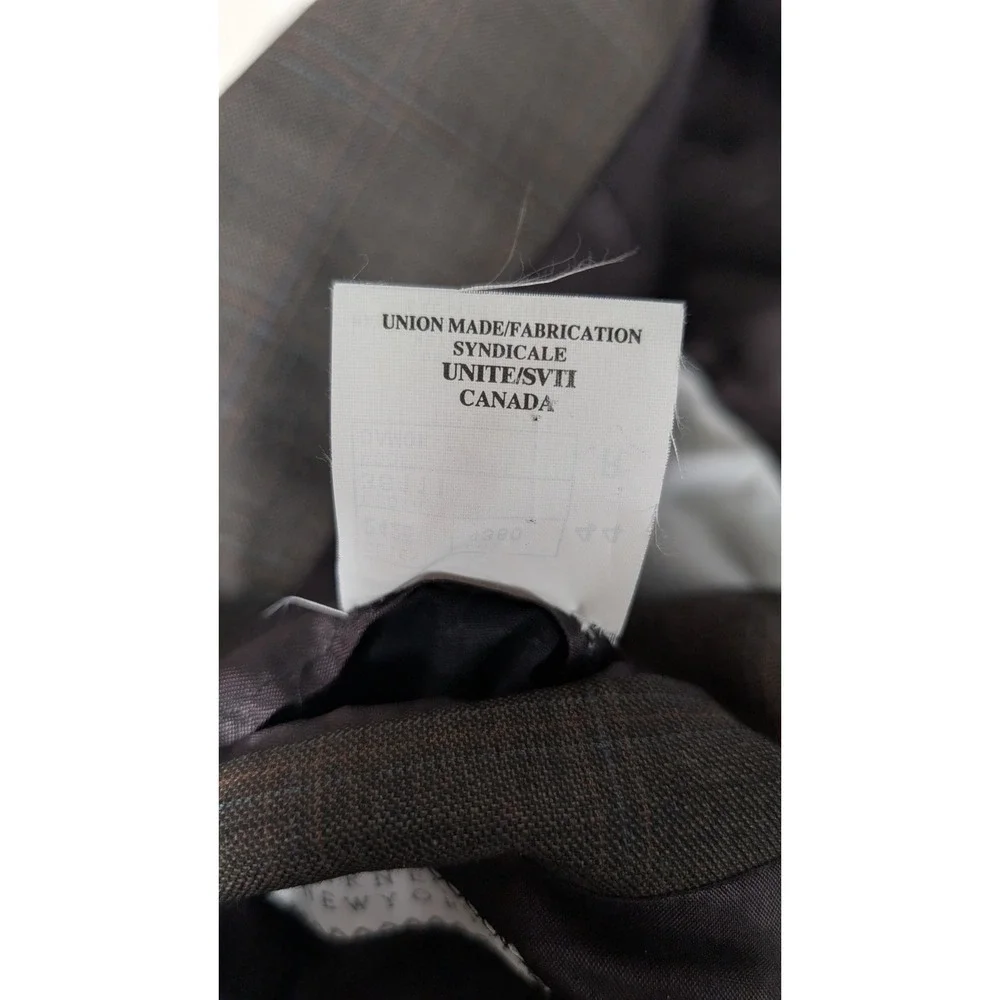 Barneys New York Men's 44R Brown‎ Glen Plaid Wool Blazer Sport Coat - Picture 7 of 9